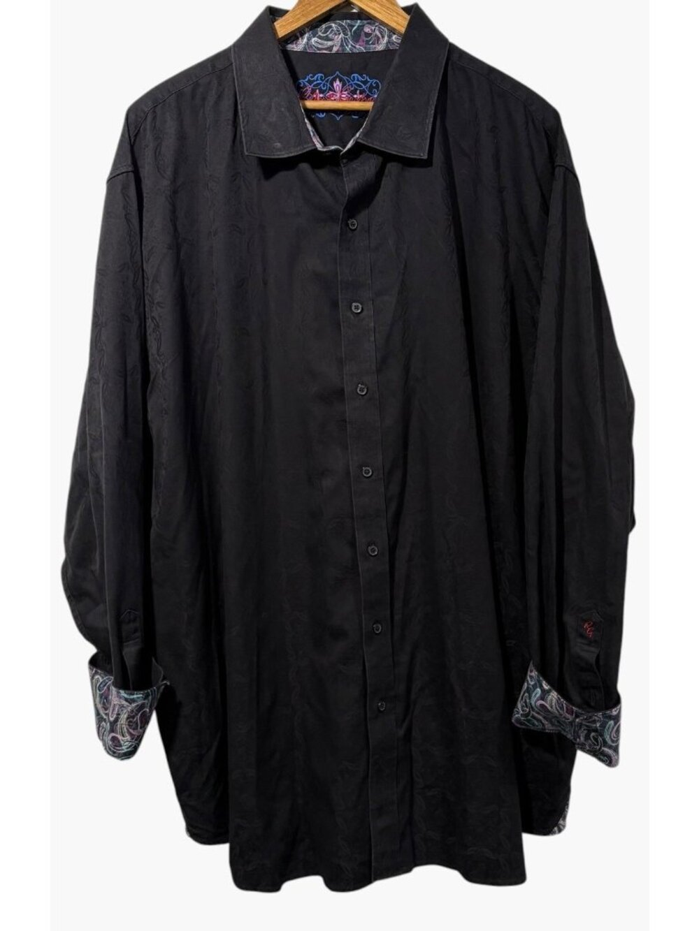Robert Graham Mens Button Up Black Jacquard Shirt Paisley Flip Cuffs Sz 3XL